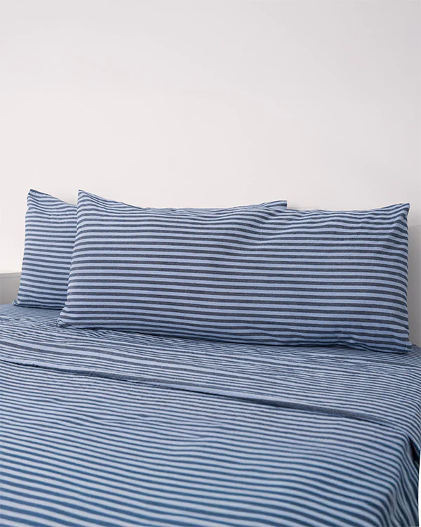 Classic Micro Twill Stripe Melange Pillowcase Set Indigo - Image 5